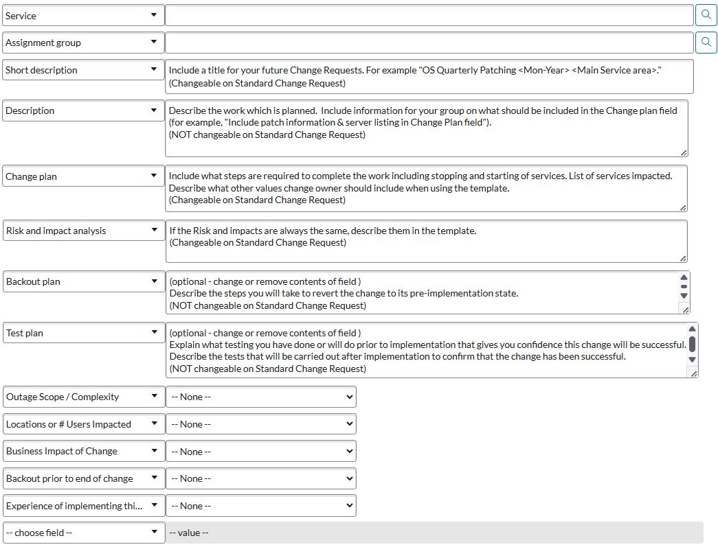 Propose a New Standard Change template | University IT