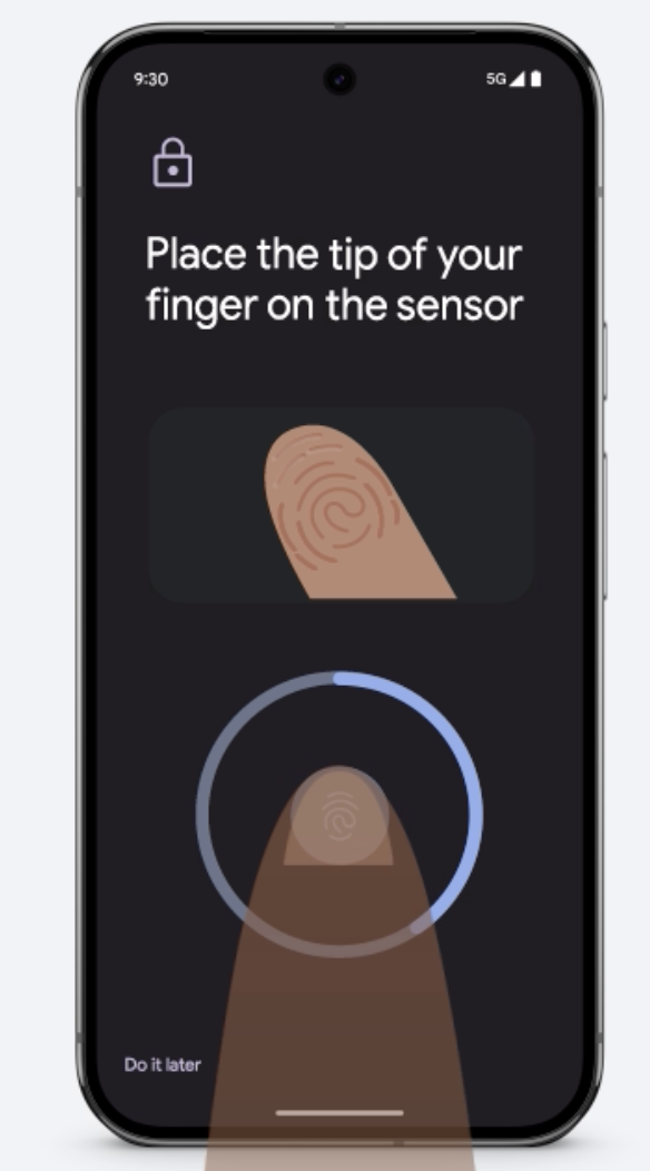 Instructs user to  Change the position of your finger slightly each time, ensuring that you place the sides of your finger on the sensor when prompted.