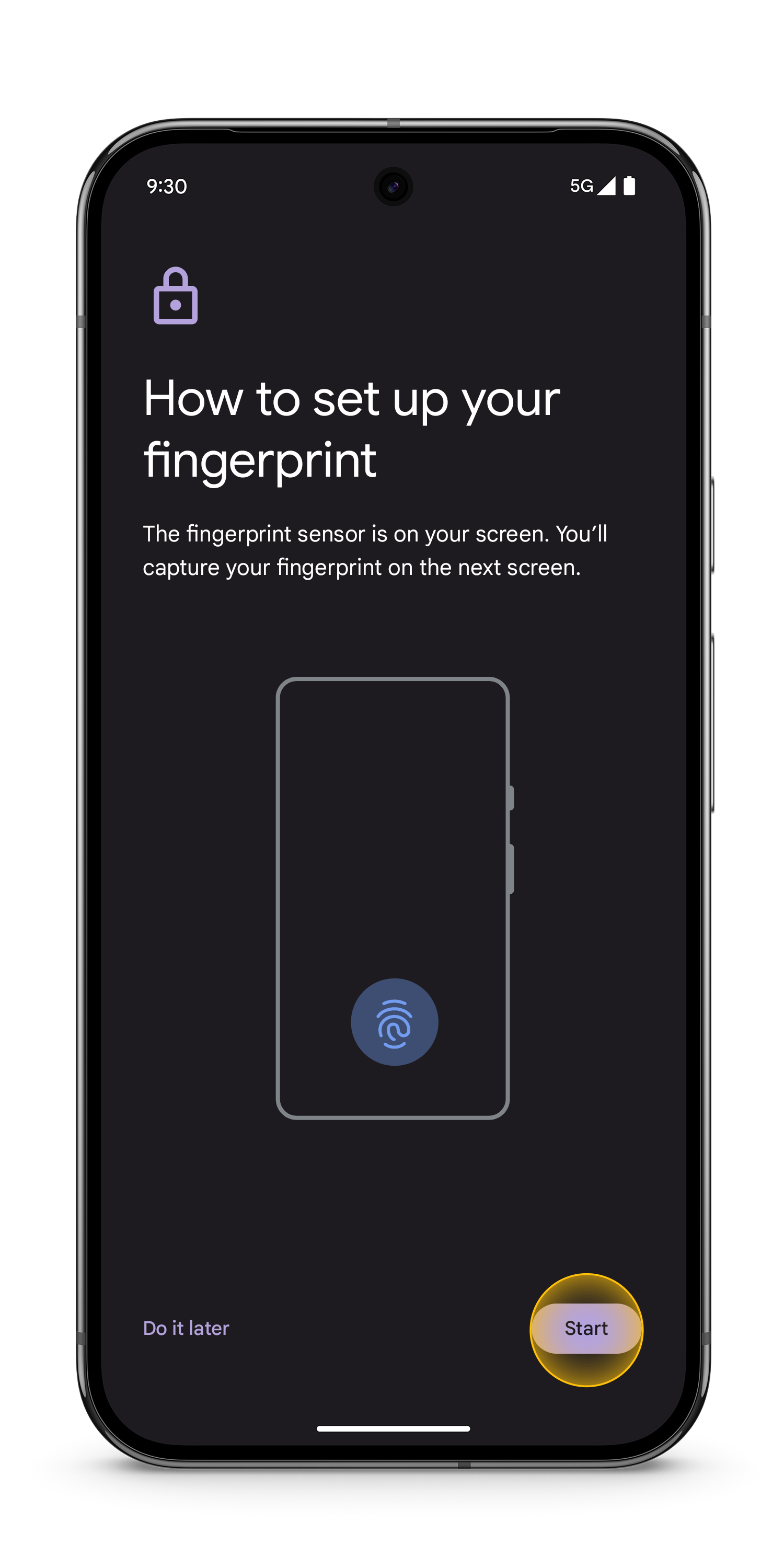 How to set up your fingerprint window. Start button.