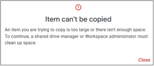 item can't be copied message