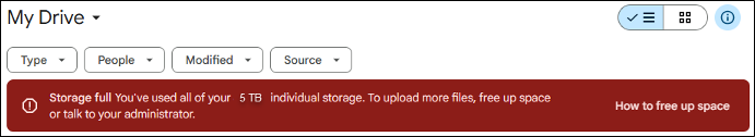 storage full- top banner warning