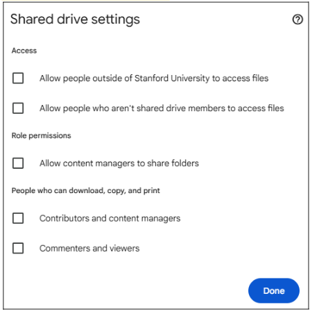 shows most restrictive settings