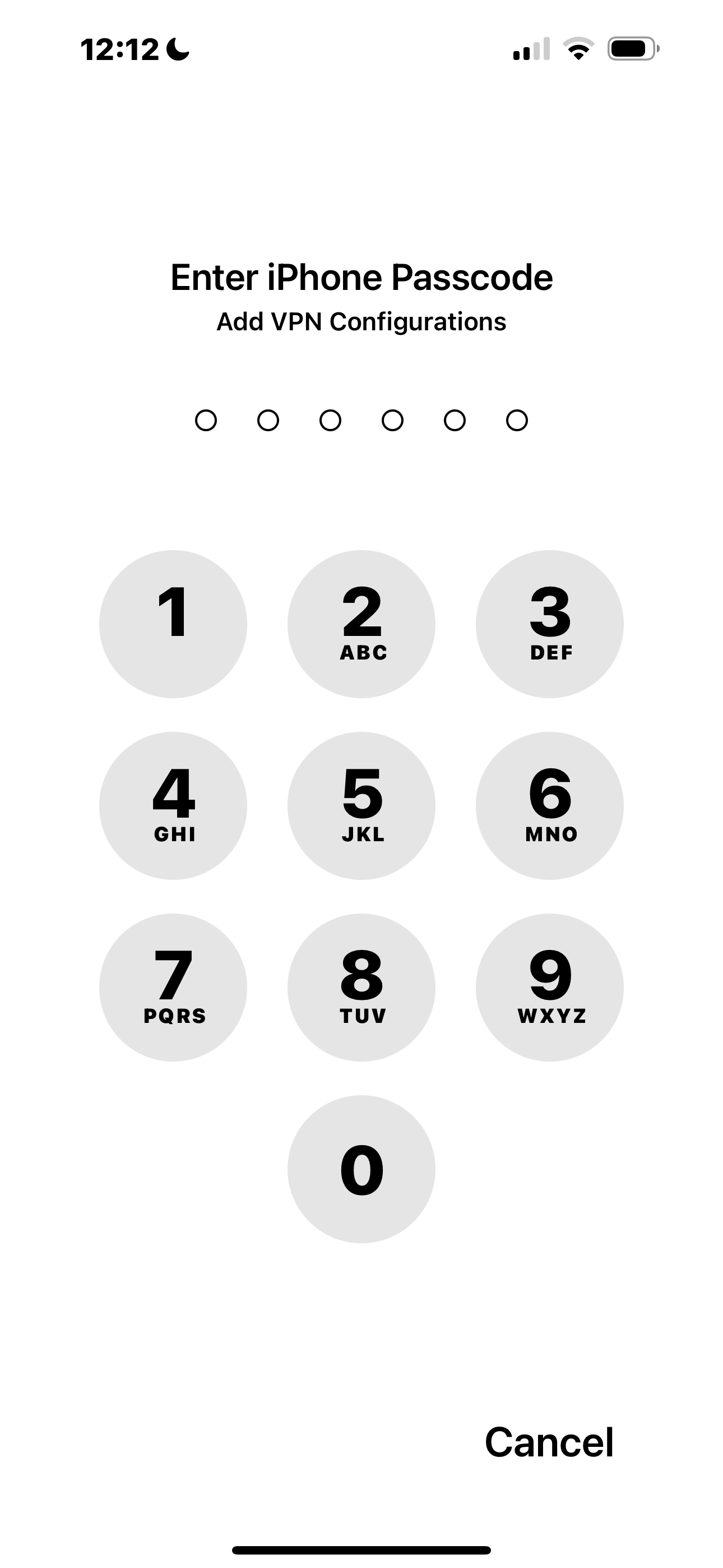 User is prompted to enter iPhone passcode.