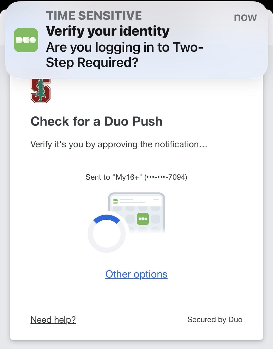 shows DUO push notification