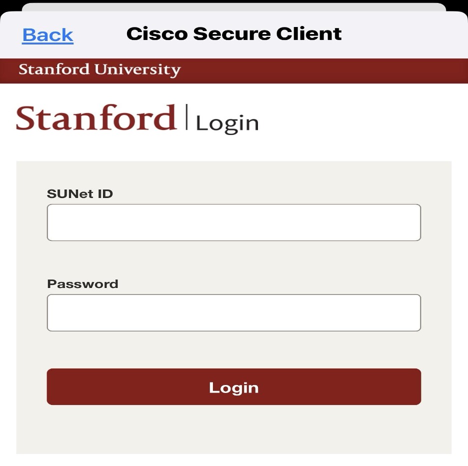 SUNet ID and password authentication screen.