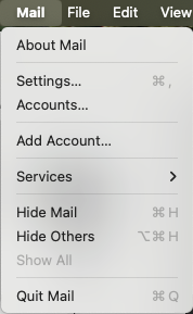 Screenshot showing Mail dropdown, you'll than select Add account