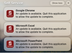Self Service patching notification example of "stacked" notifications. Displaying that all notification prompts are now visible.