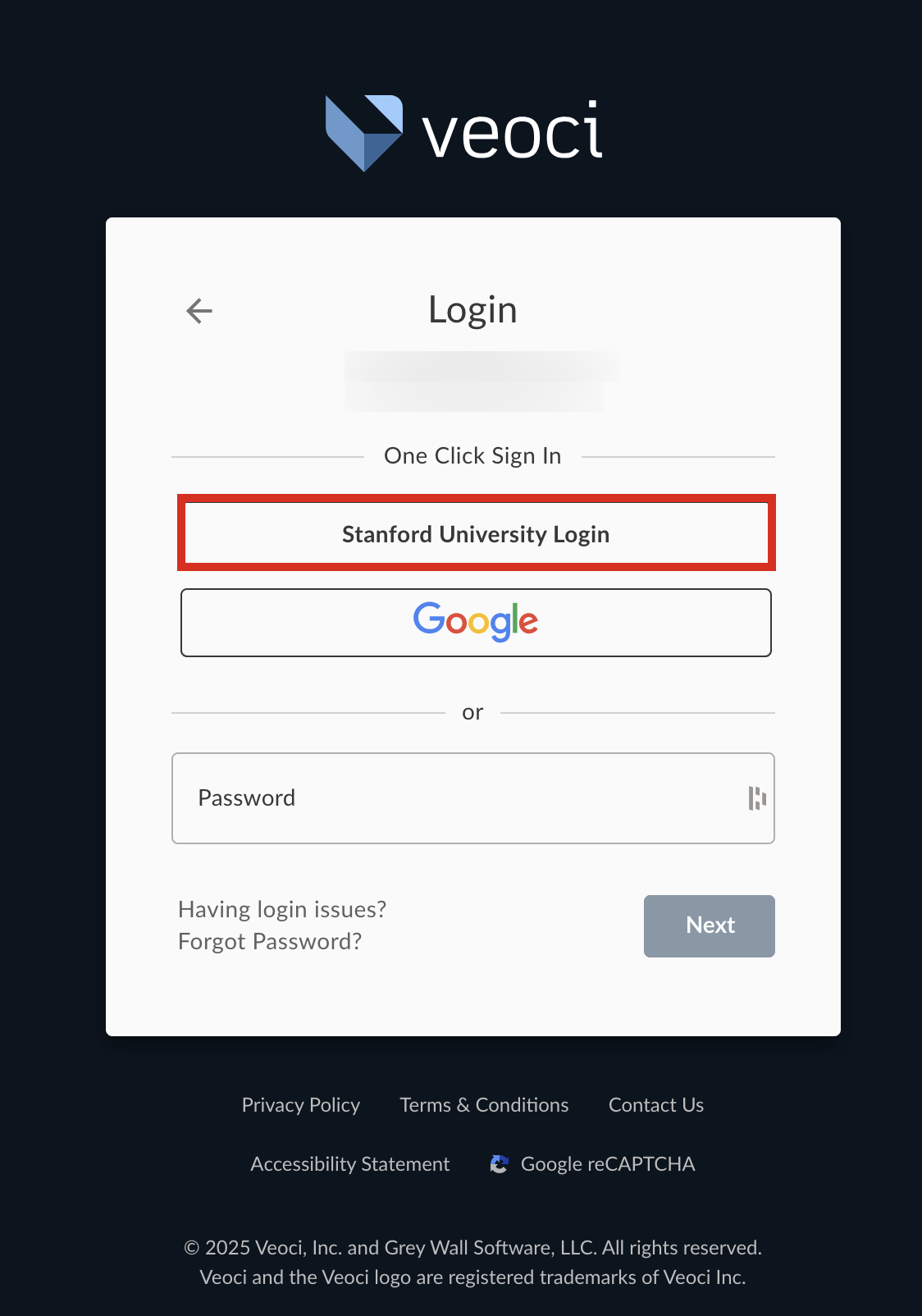 Login menu highlighting the Stanford University button.