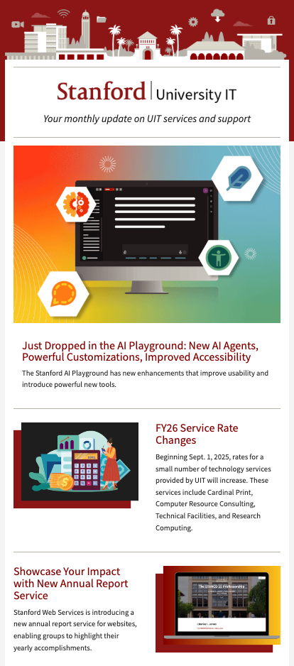 Screenshot of University IT Newsletter