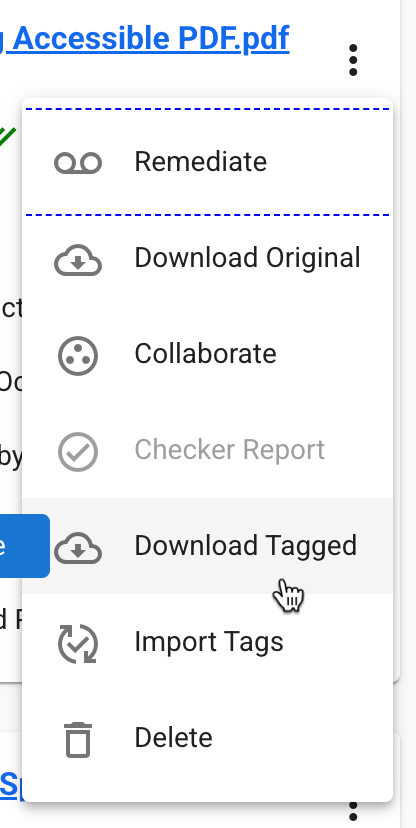 The Download Tagged option is selected in the dropdown menu.