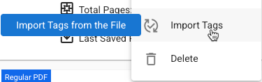 The Import Tags from the File option is selected in the dropdown menu.