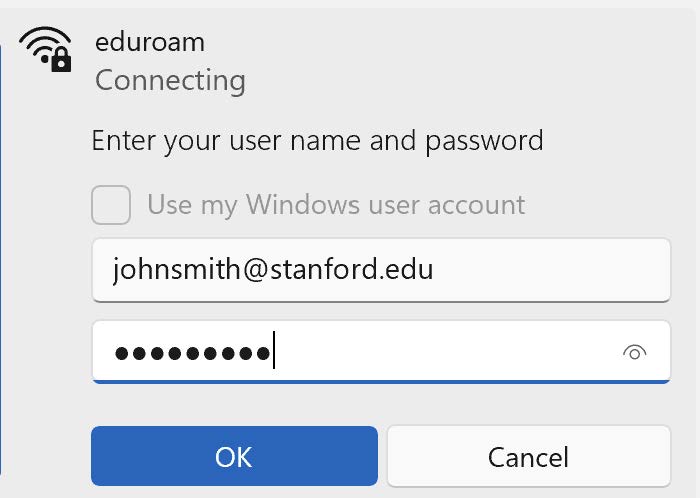 Enter your Stanford credentials and click OK to continue