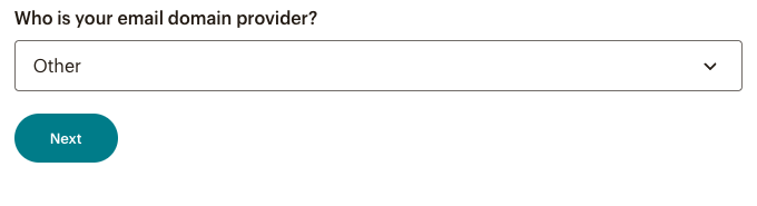 Other is selected in the 'Who is your email domain provider?' dropdown.