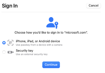 Select the option to use your passkey.