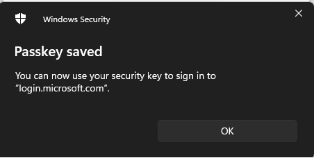 Confirmation security key is set up