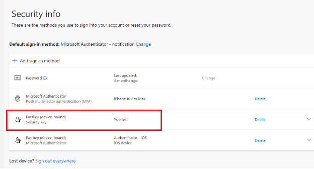 Key name appears on list of sign in methods
