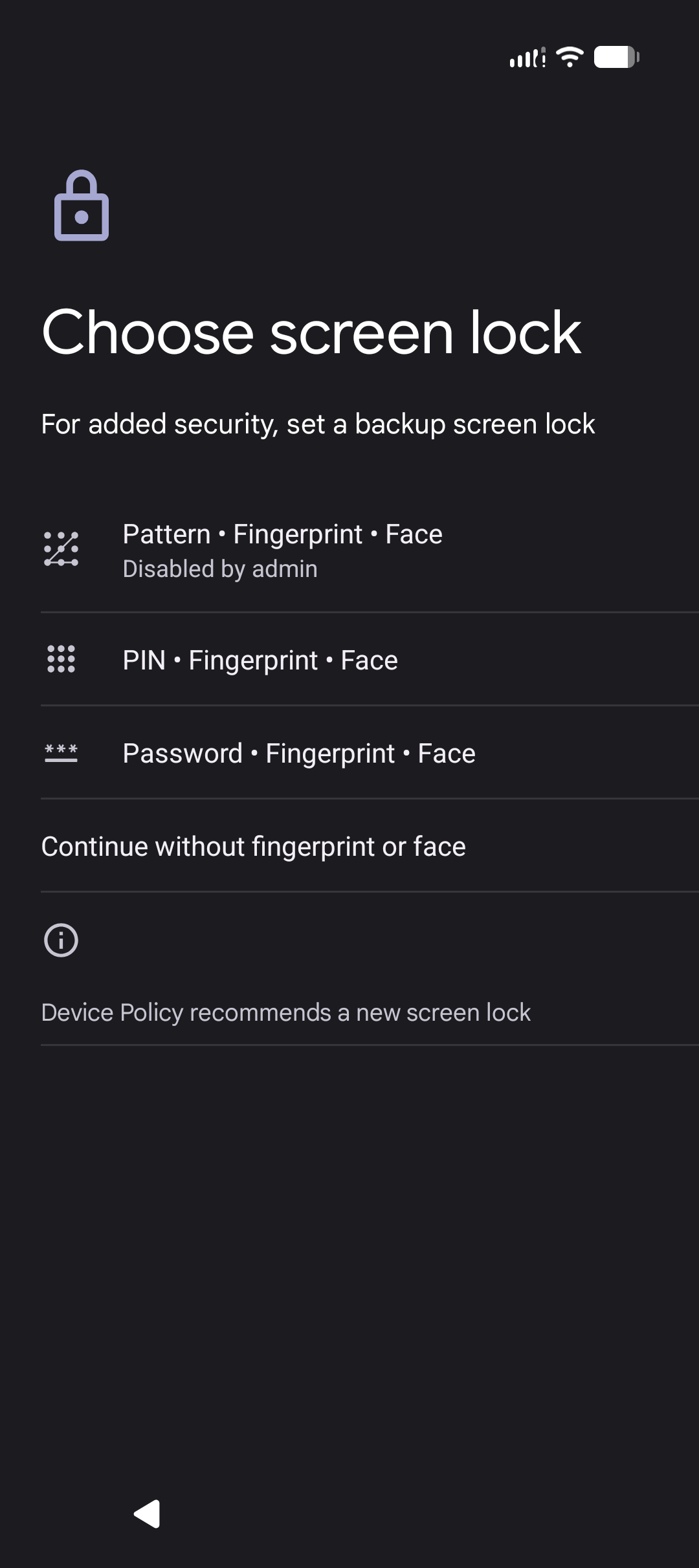 choose screen lock