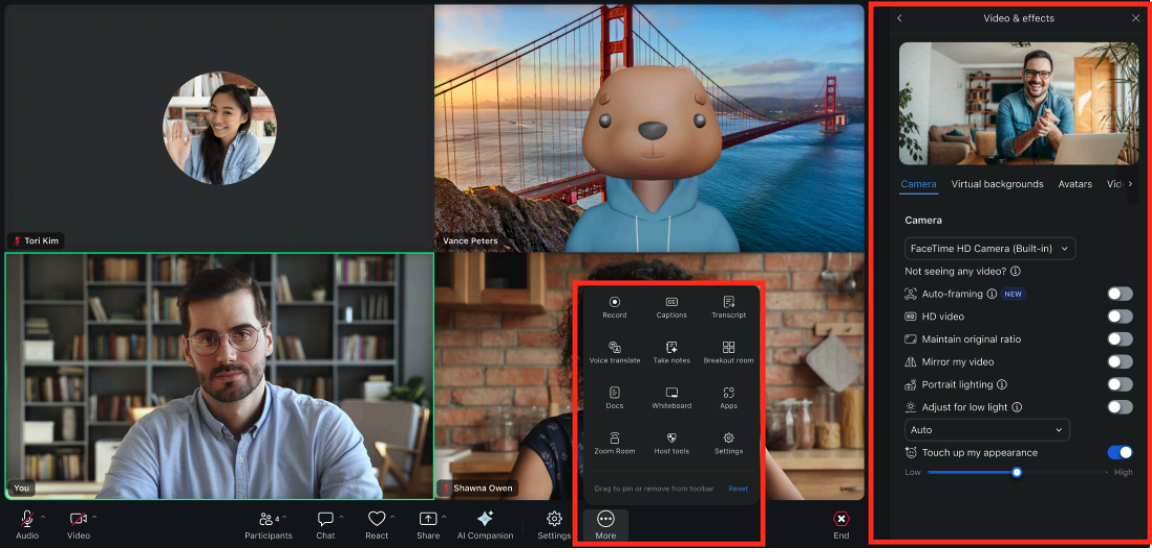 Example of version 6.7 Zoom Workplace where the Zoom desktop app highlighting the settings and host features consolidate and better organized on the same screen.