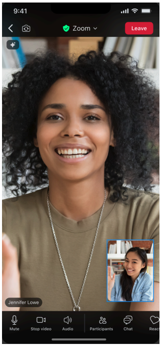 Example of an earlier Zoom version on mobile without consolidated controls highlighted.