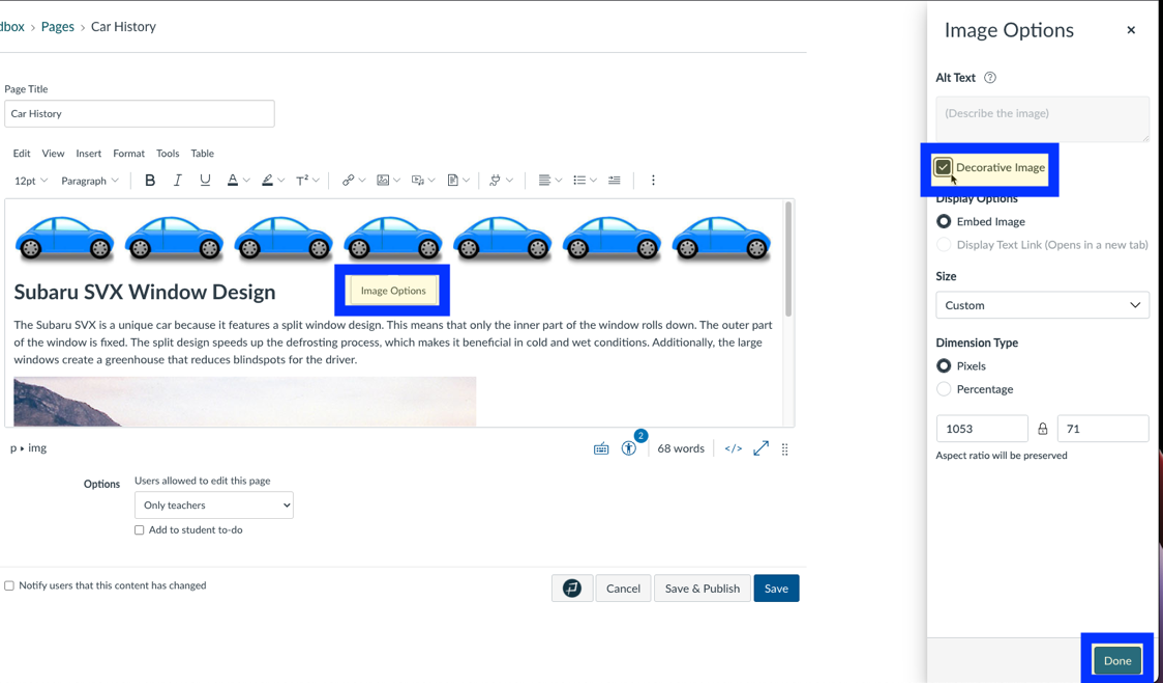 The Accessibility Guide is highlighted in the Canvas menu