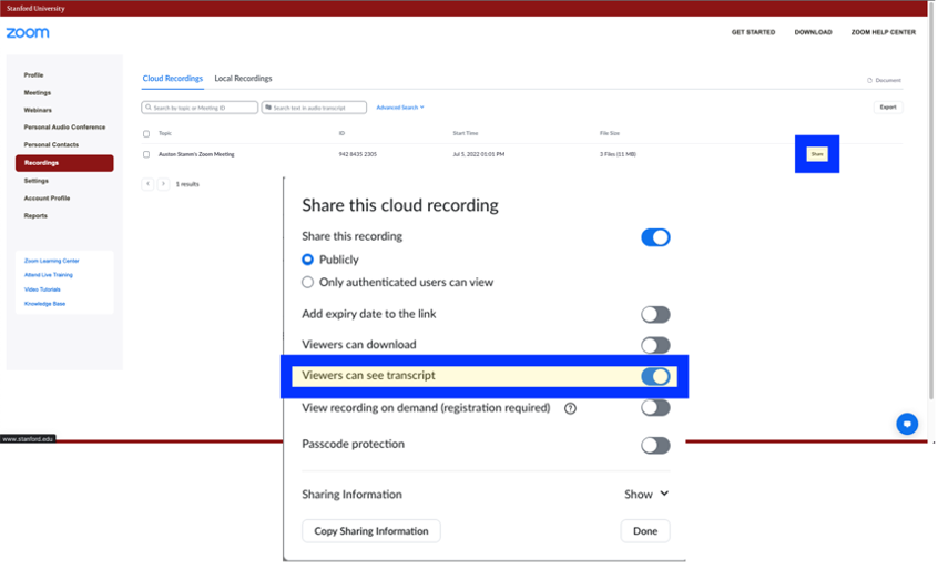 Zoom meeting toolbar with record, record to the cloud highlighted.