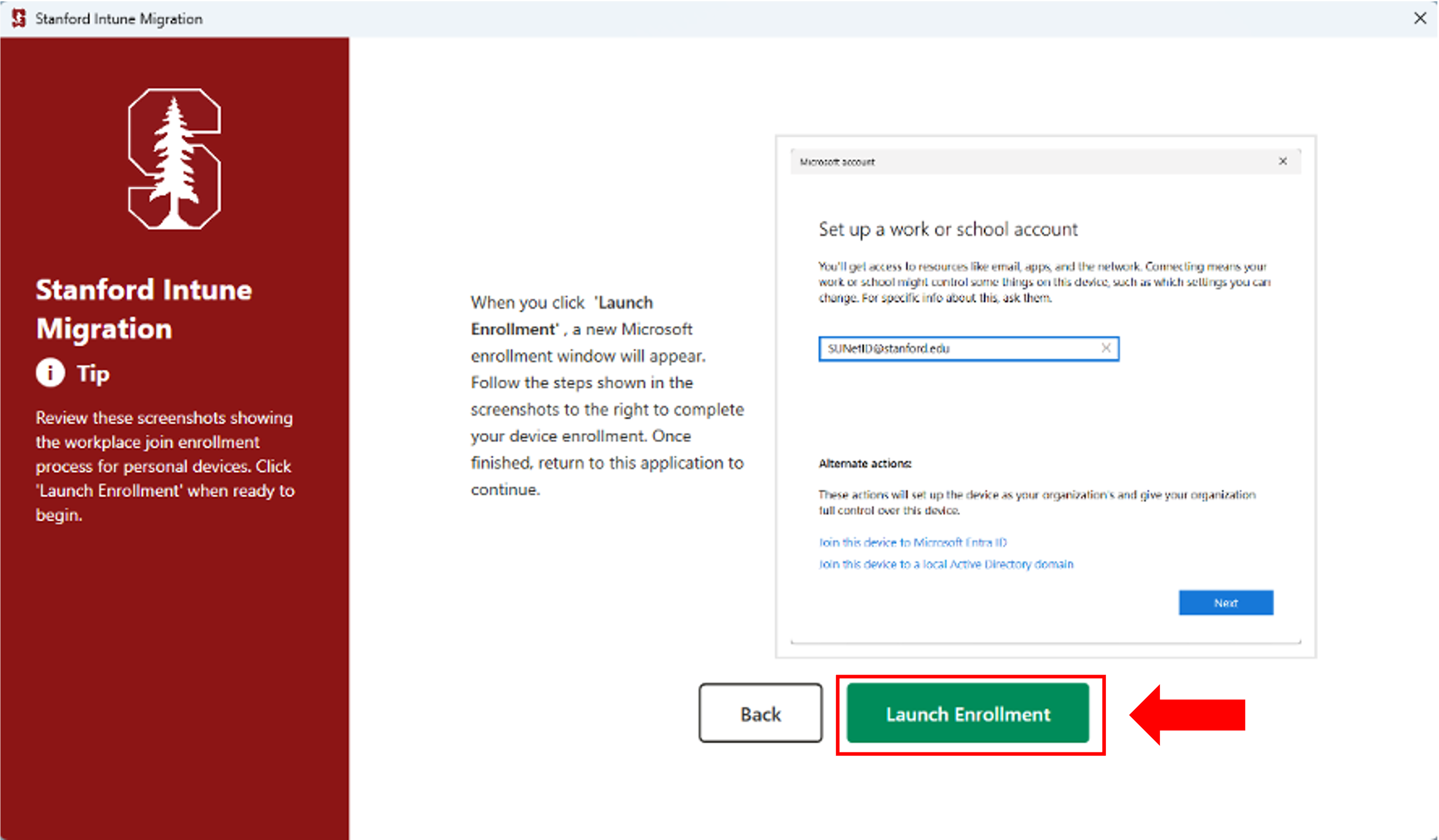 screen capture of launch enrollment view