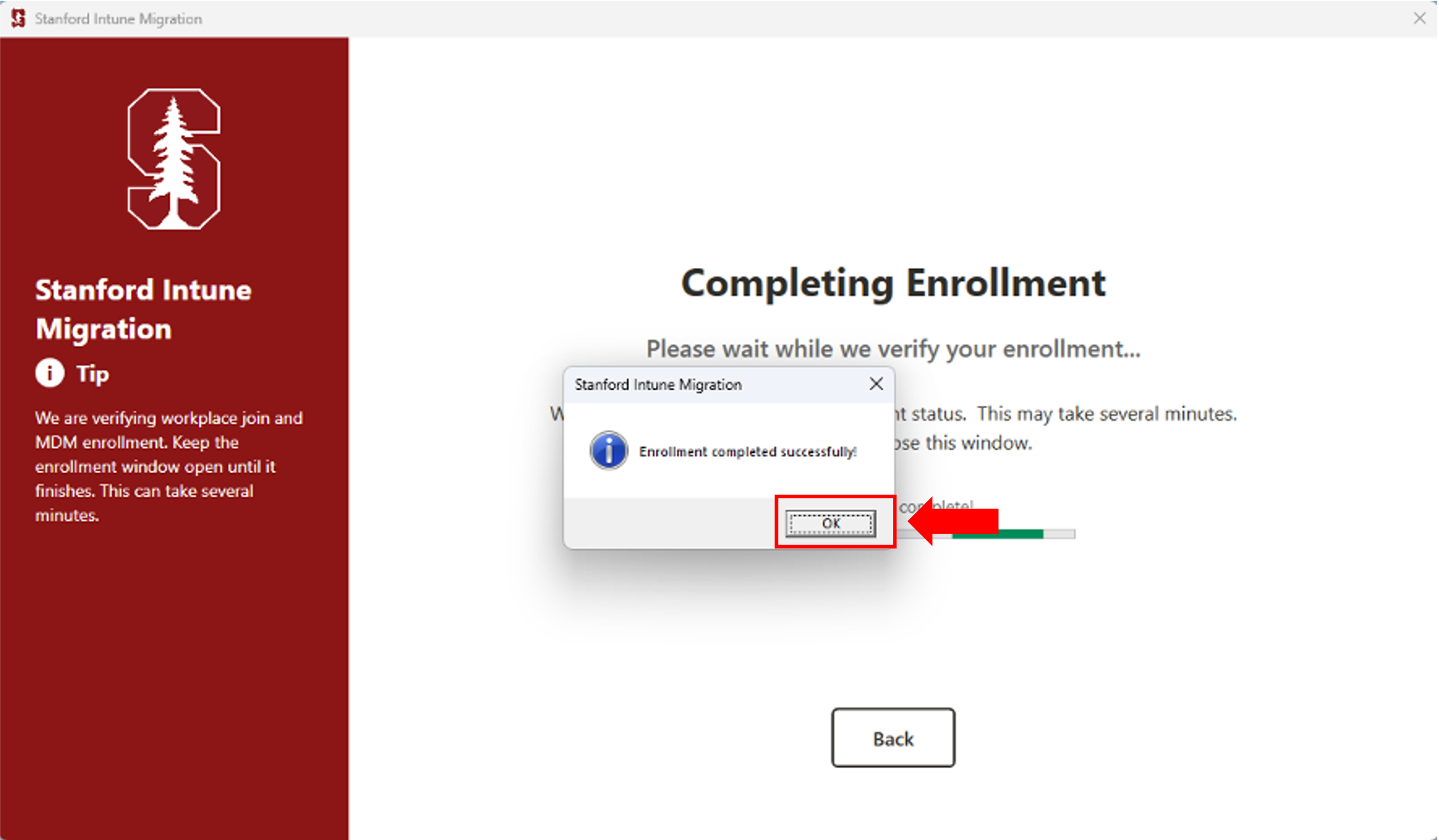 completing enrollment screenview