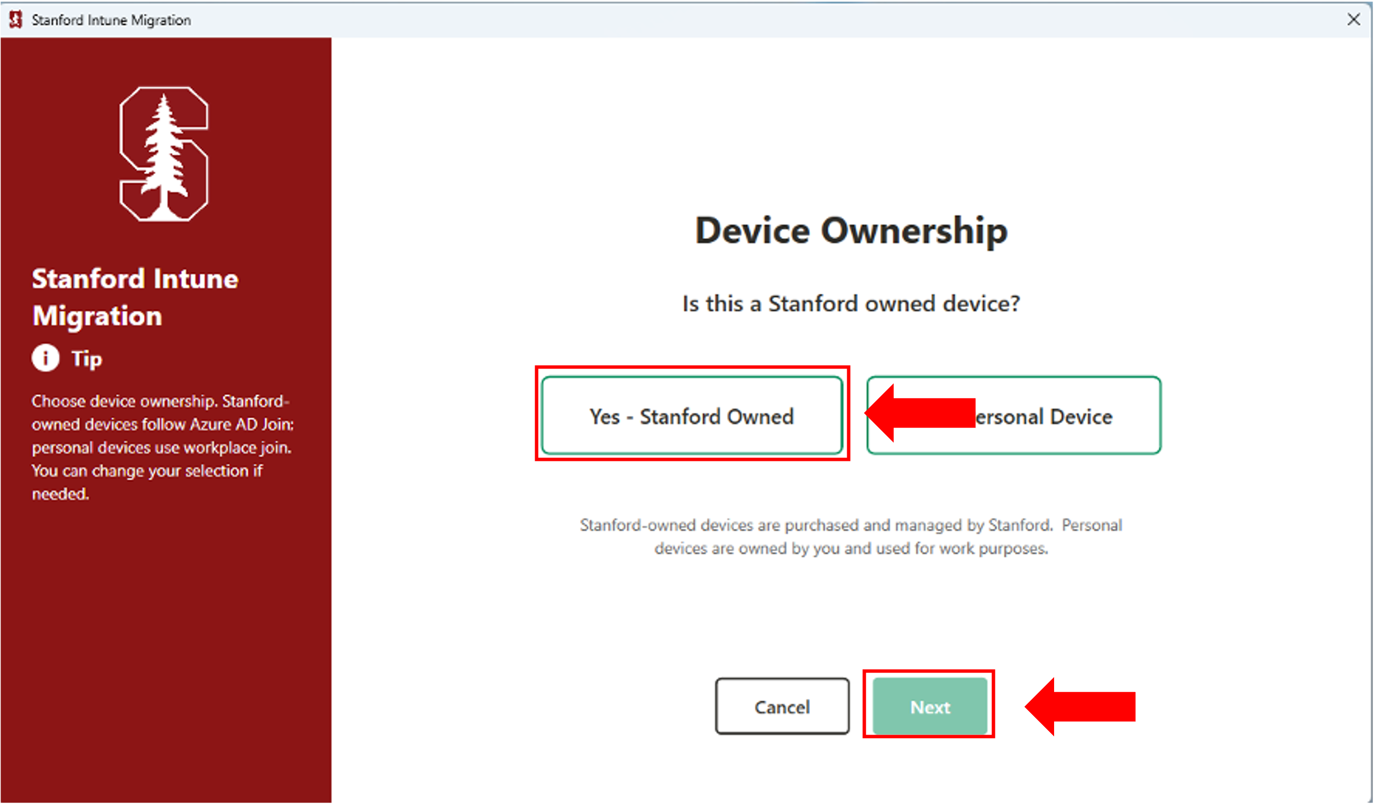 screen capture stanford owned view and click next