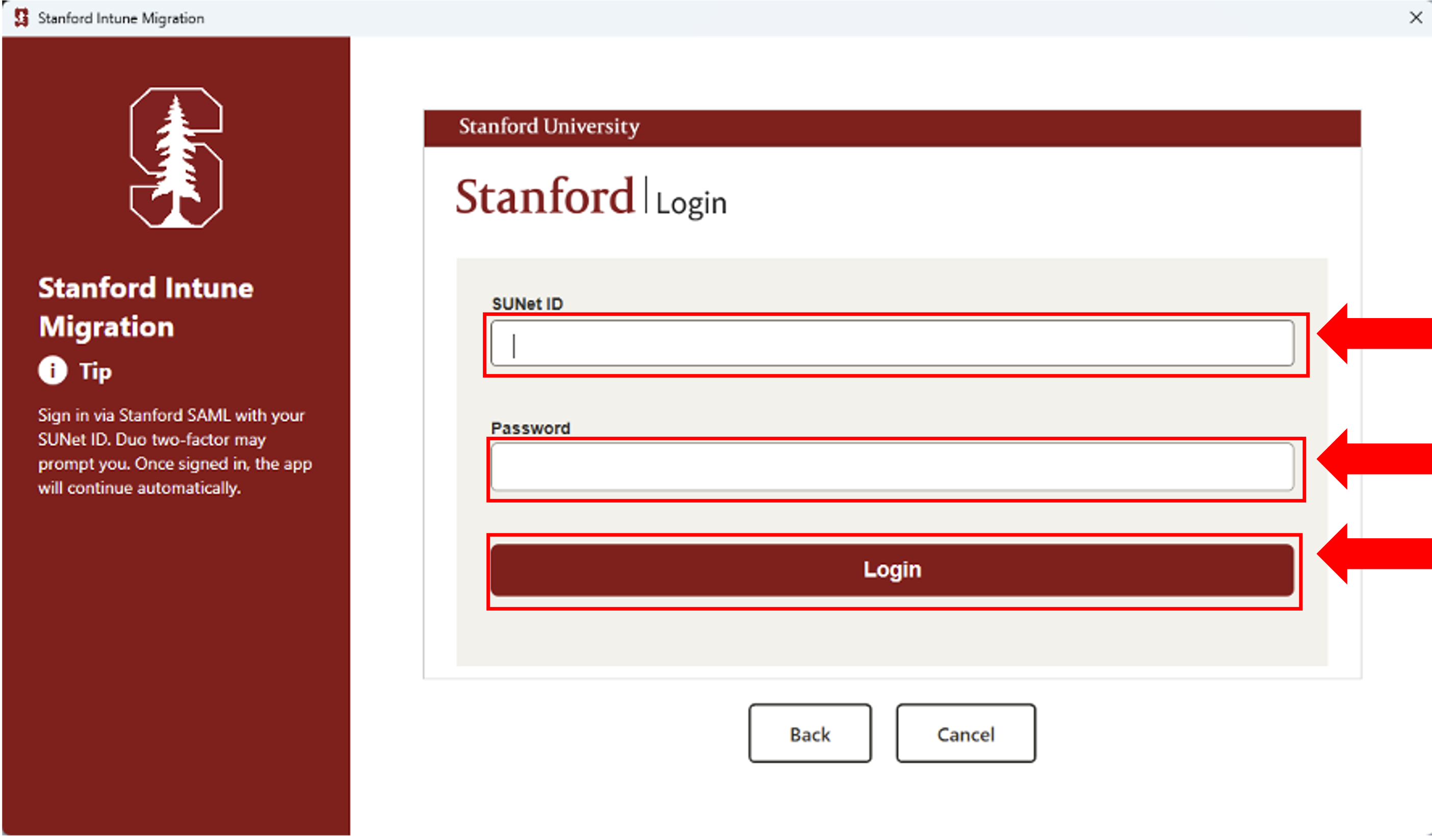 screen view of Stanford sso process