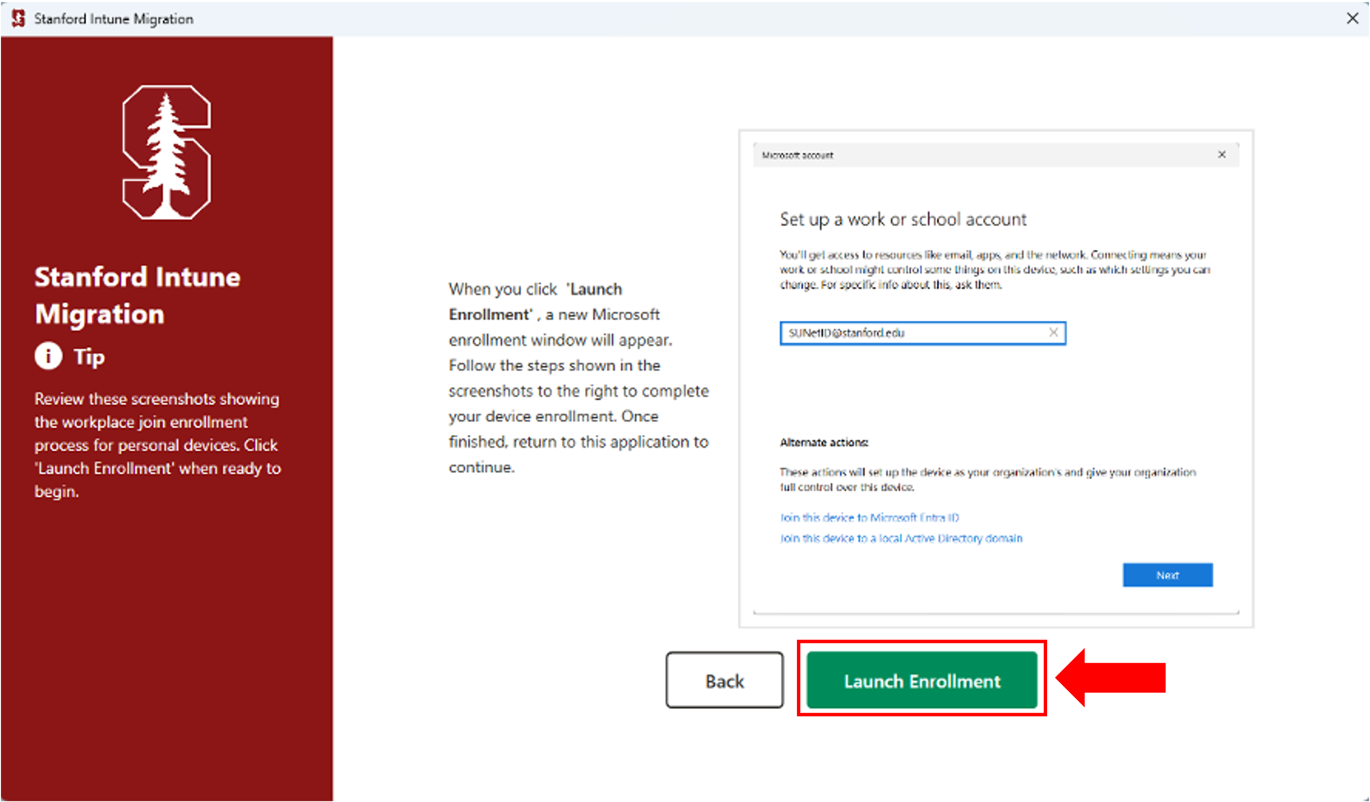 screen capture of launch enrollment view