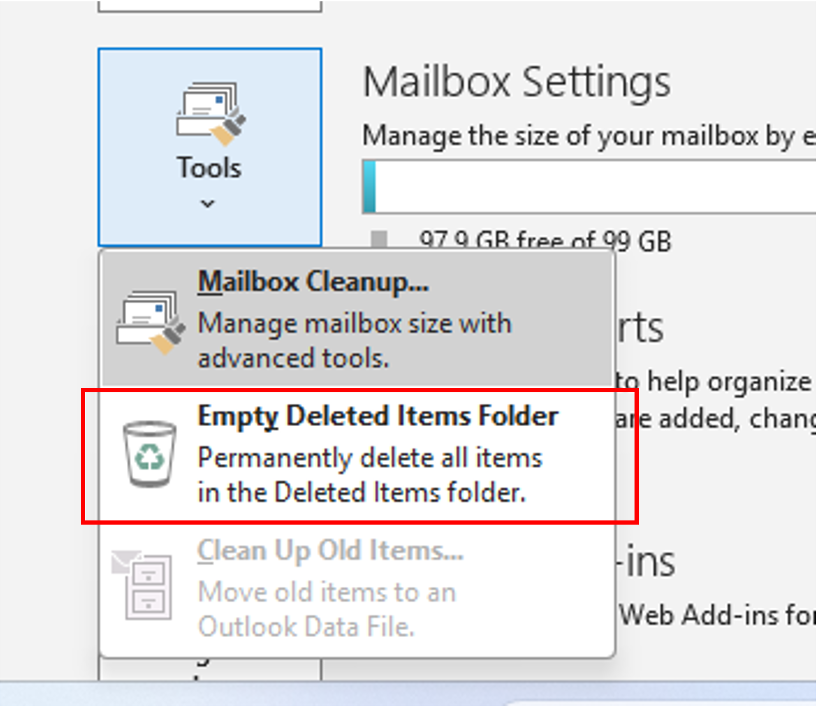 in windows classic start with Empty Deleted Items Folder
