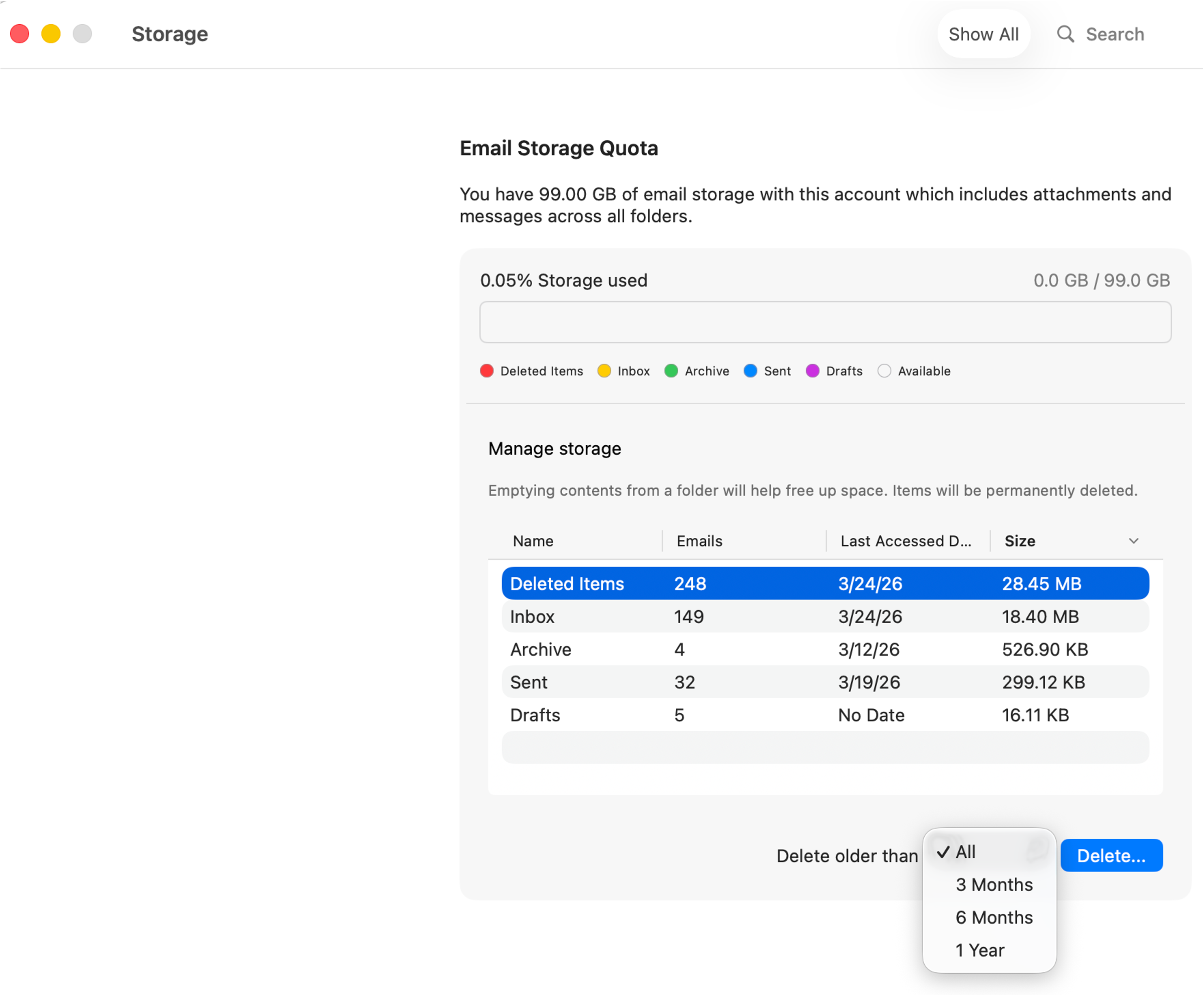 Mac desktop storage view