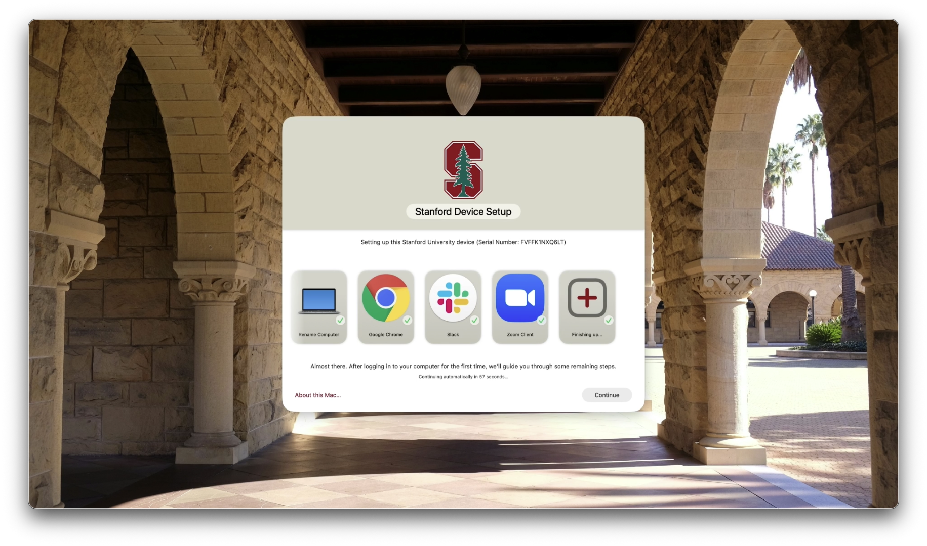 Stanford Device Setup screen