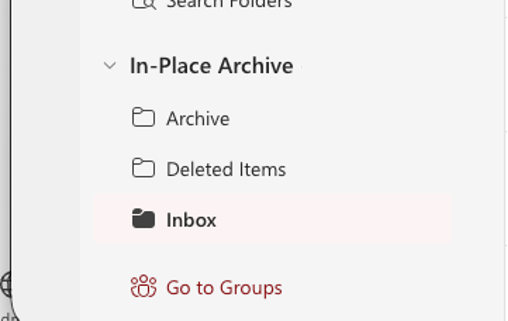 screen view of In-Place Archive in OWA