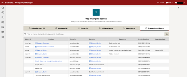 transactional history