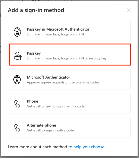 select passkey