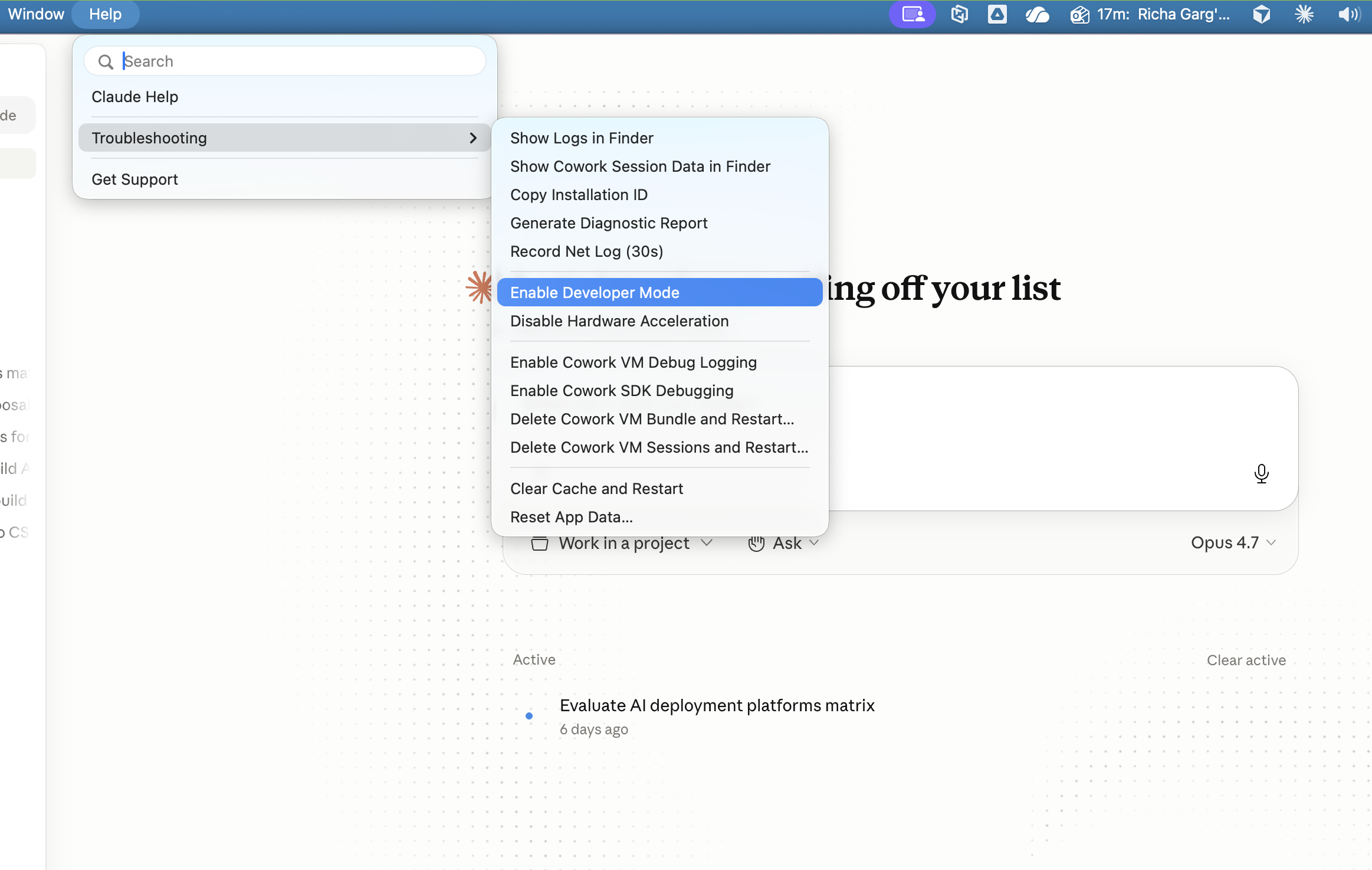 Screenshot for: Claude Help to Troubleshooting to Enable