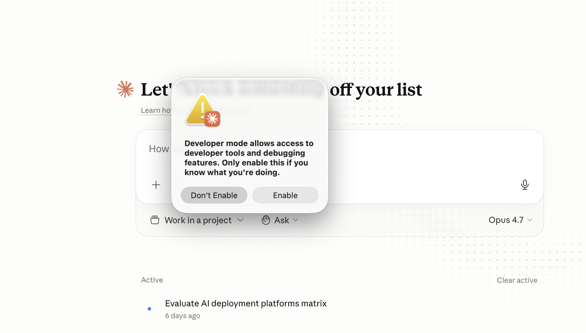 Screenshot for: Claude popup for Enable