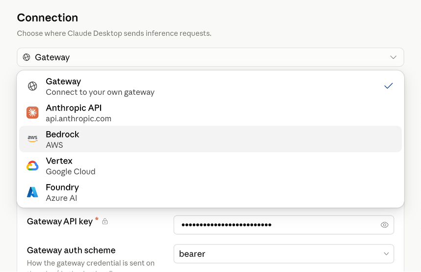 Screenshot for: Select the Gateway option