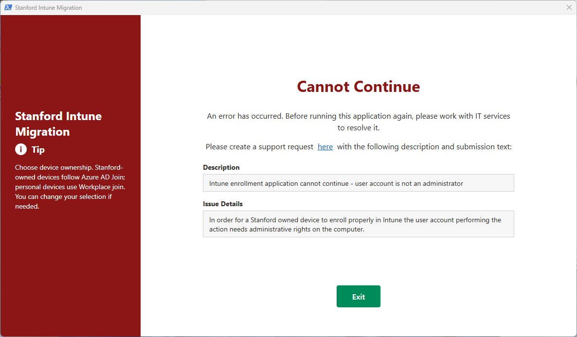 Cannot Continue message
