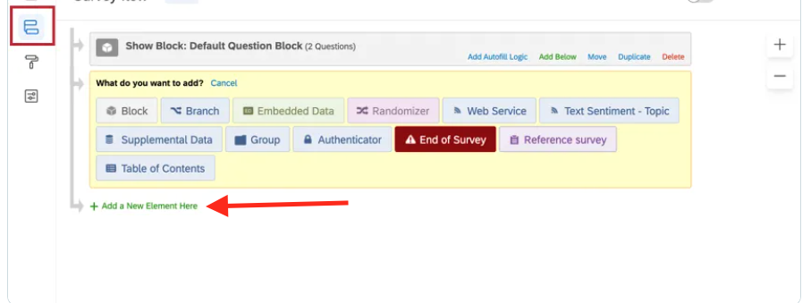 "Add new element" is highlighted in the "What do you want to add box?"