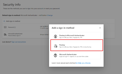 select Passkey (new screen)