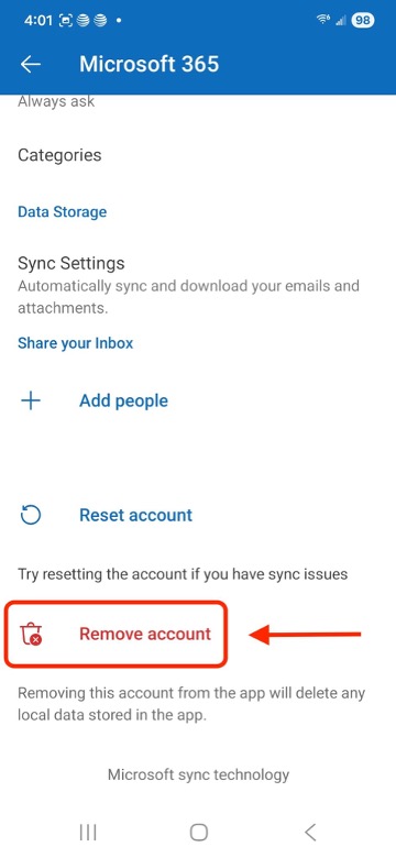 select remove account