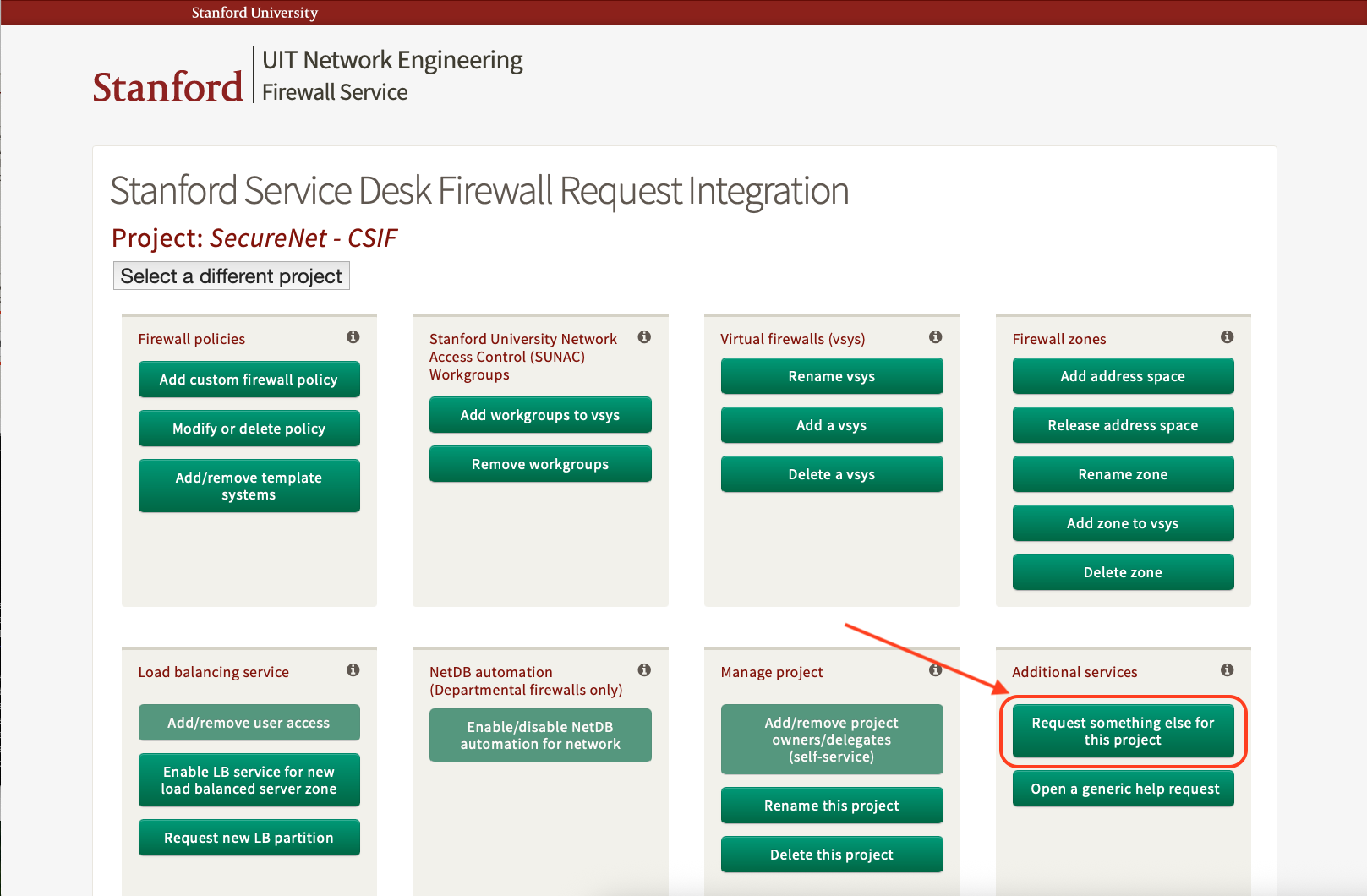 "The request something else for this project" option is highlighted.