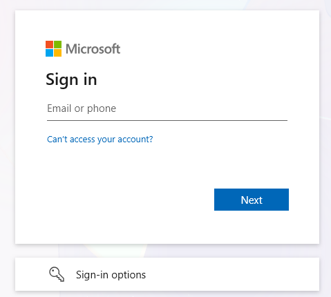 Microsoft sign in page.