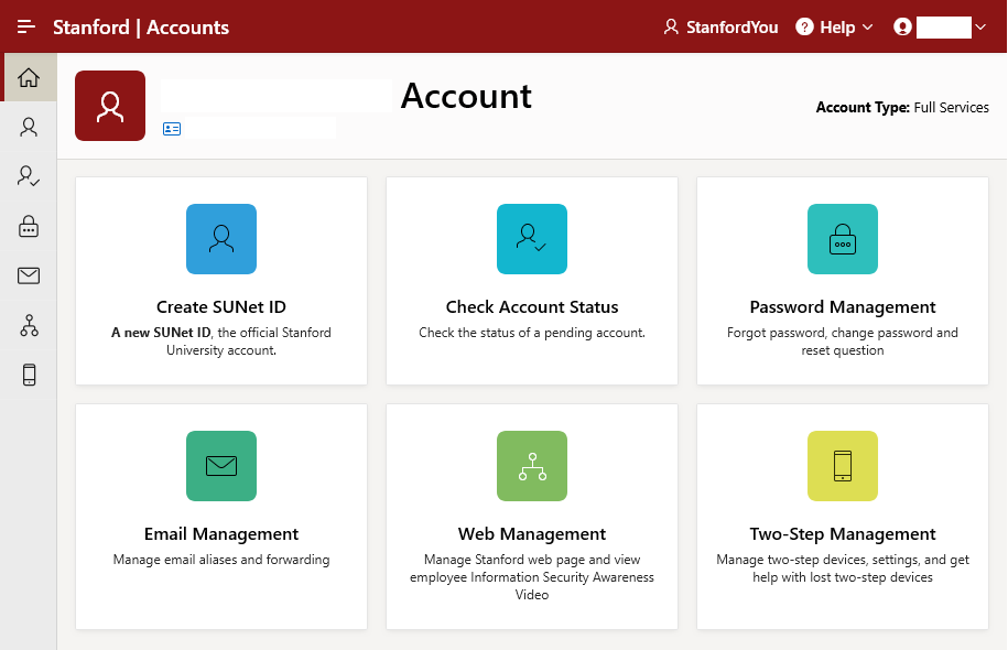 Stanford Accounts home page