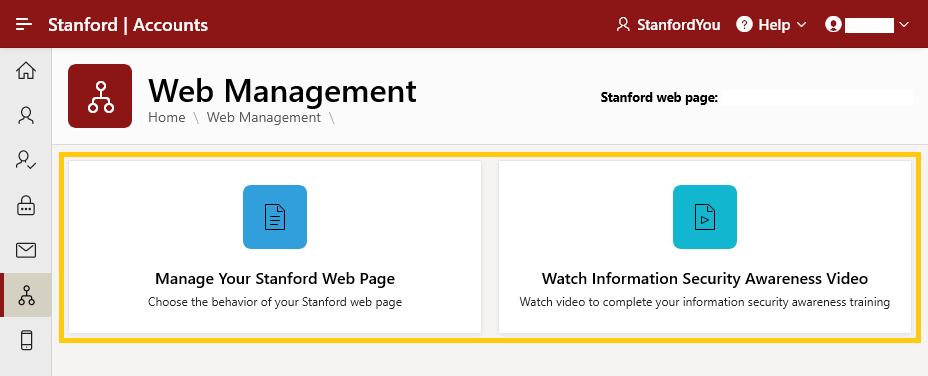 Web Management options highlighted within the Web Managment tile.