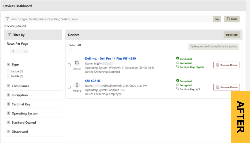 MyDevices Dashboard Detail View