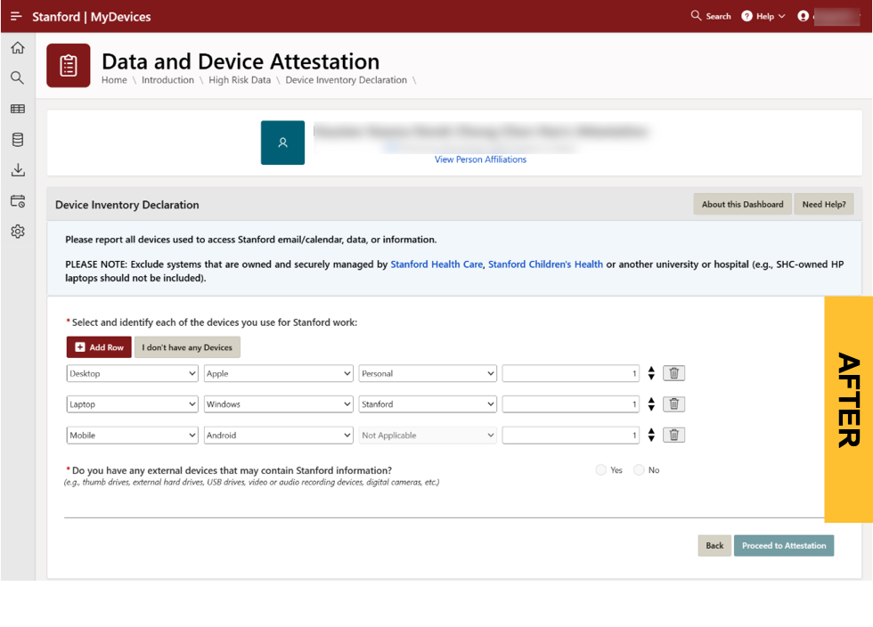 MyDevices Device Screen Default View