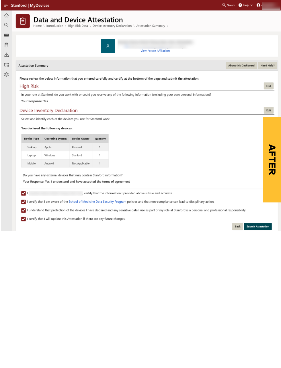 MyDevices High Risk Summary Screen